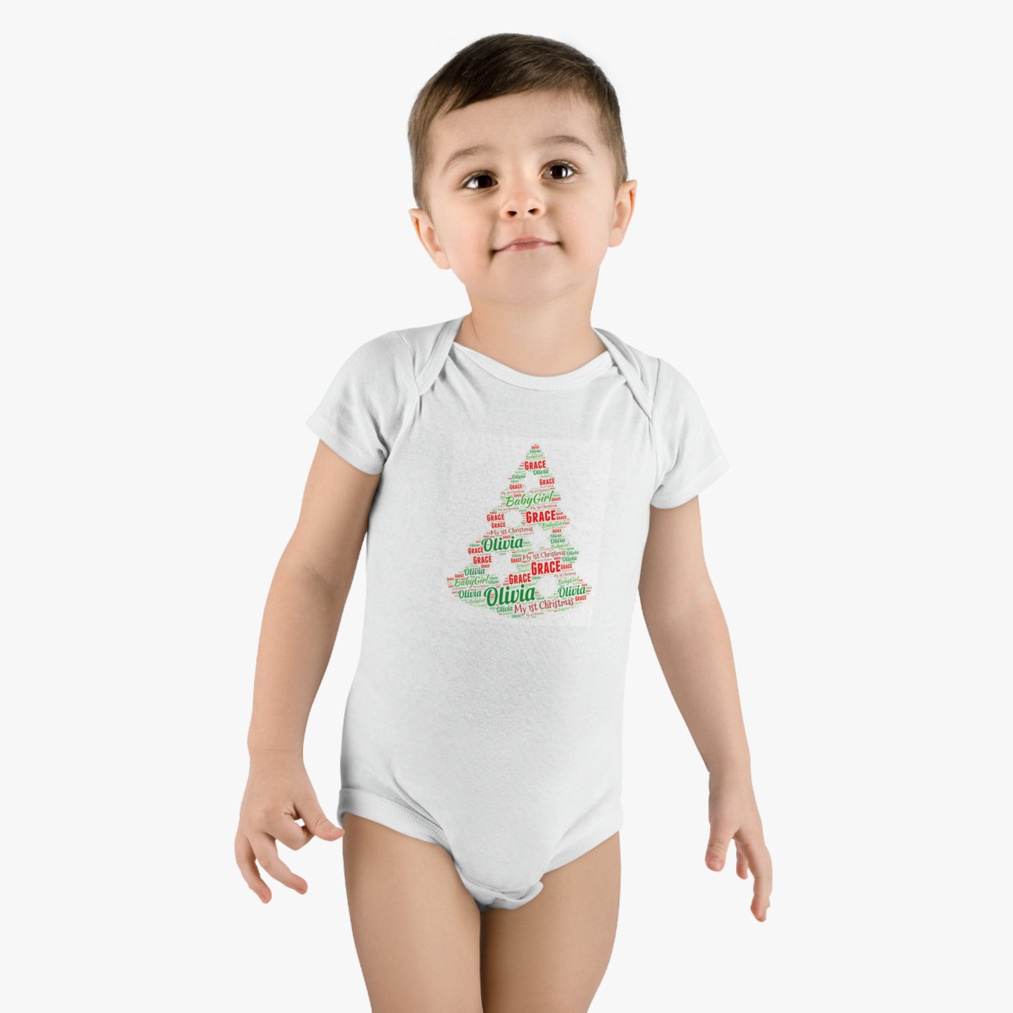 Personalized Christmas Tree Baby Short Sleeve Onesie®